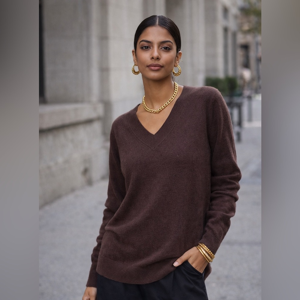 J. Crew Brown V-Neck Cashmere Sweater
